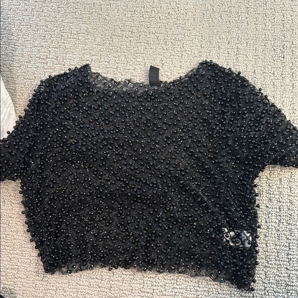 Elegant Black Beaded Women's Top